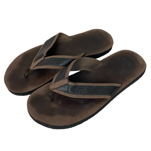 B4 Women’s The North Face Leather Strap Brown Flip Flops Sz 9 - Picture 1 of 3